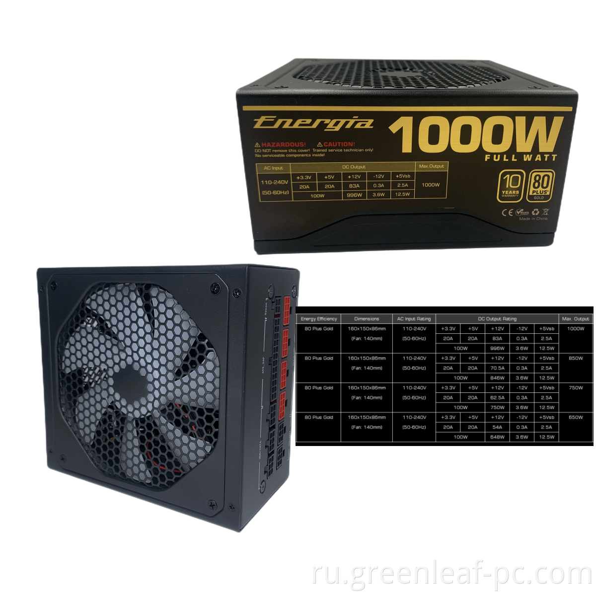 Green Leaf 1000W 80plus Gold Power Supply